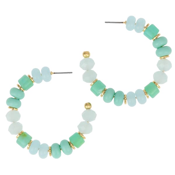Ashley Cooper(tm) Gold-Tone Green Multi Beaded Hoop Earrings - image 