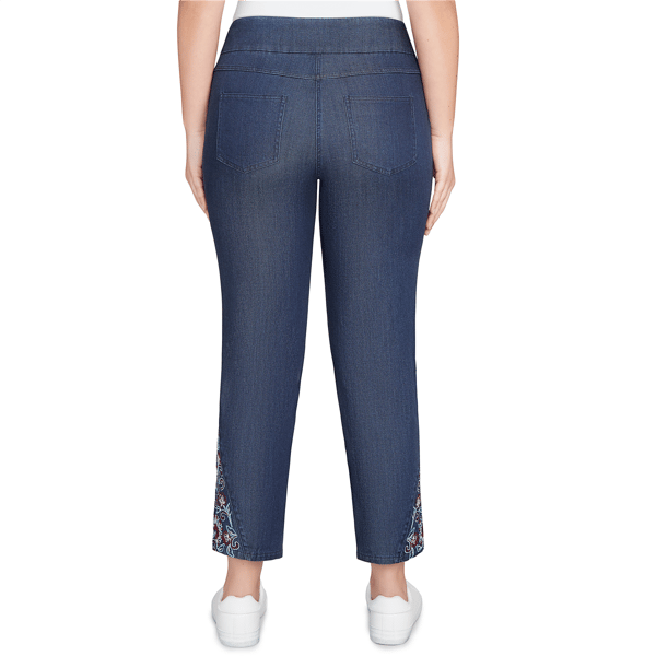 Womens Ruby Rd. Indigo Go Floral Embroidery Stretch Jeans