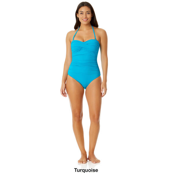 Womens Anne Cole Solid Twist Shirred Bandeau One Piece Swimsuit