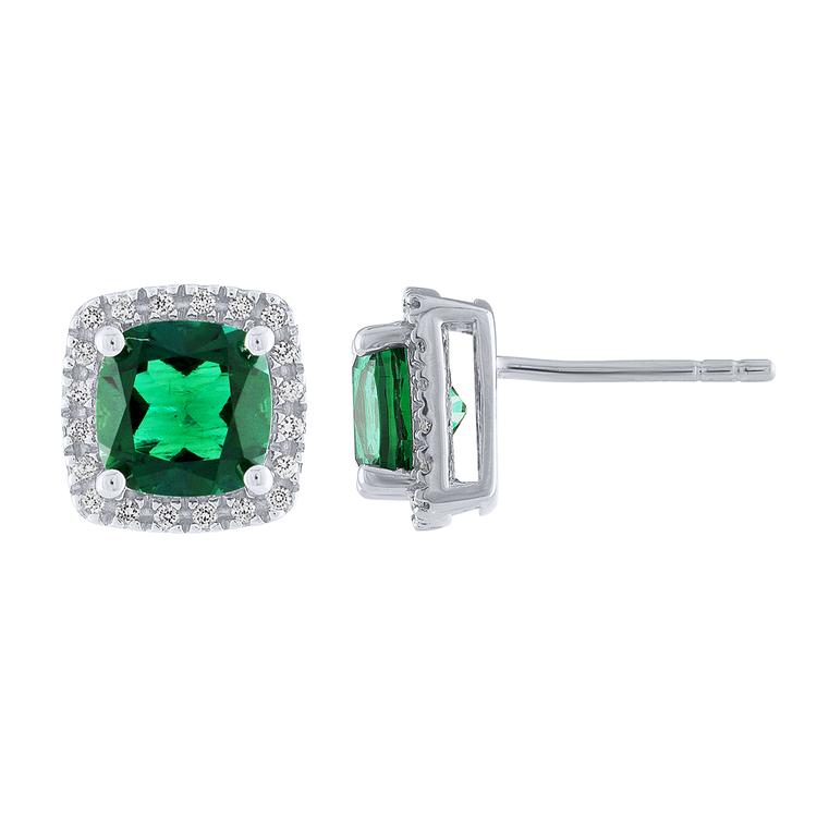 Gemstone Classics(tm) Silver Emerald/Sapphire Square Earrings