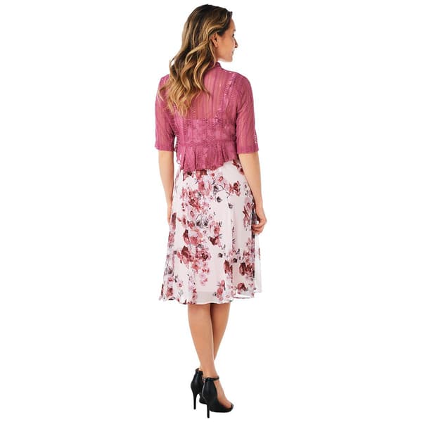 Plus Size Connected Apparel Crochet Jacket with Print Dress