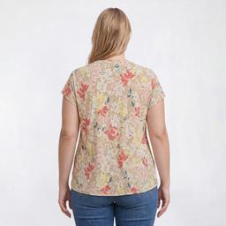 Plus Size Emily Daniels Short Sleeve Henley Disco Floral Blouse
