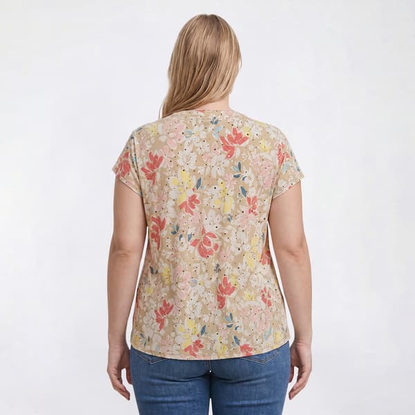 Plus Size Emily Daniels Short Sleeve Henley Disco Floral Blouse