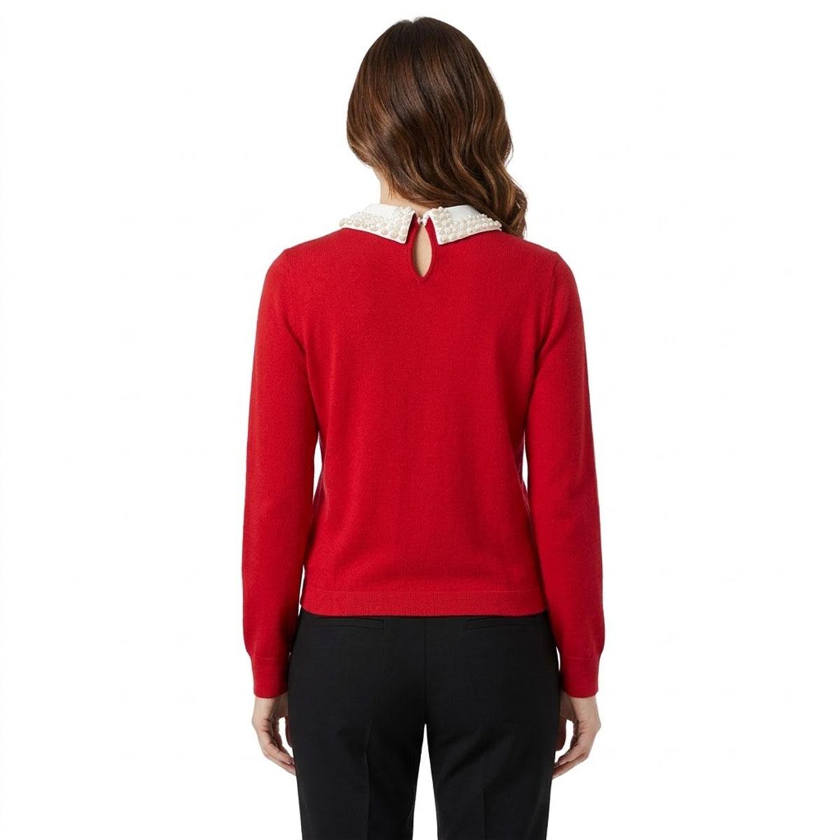 Womens Adrianna Papell Long Sleeve Pearl Embellished Sweater