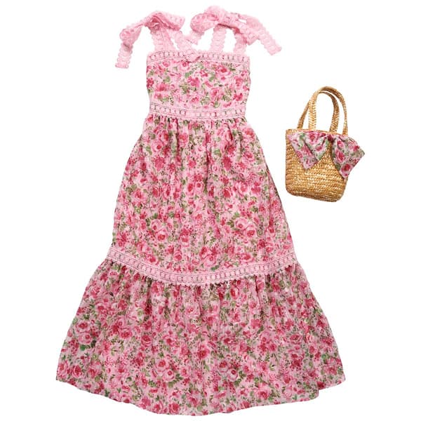 Girls &#40;7-16&#41; Rare Editions Floral Lace Strap Maxi Dress w/ Purse