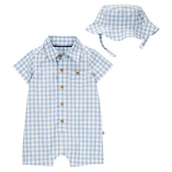 Baby Boy &#40;NB-24M&#41; Carters&#40;R&#41; Gingham Polo Romper with Hat - image 