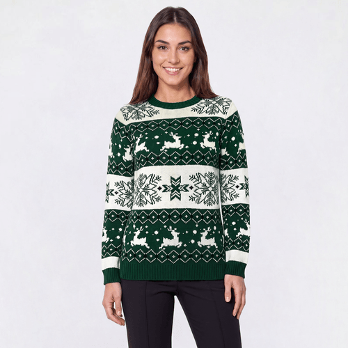 Womens By Design Long Sleeve Reindeer Stripe Sweater