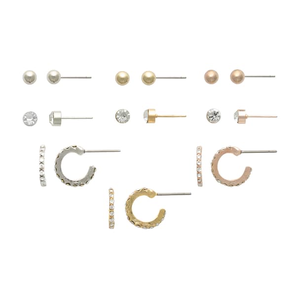 Ashley Tri-Tone Ball Crystal Mini-Rhinestone Stud & Hoop Earrings - image 