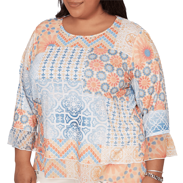 Plus Size Alfred Dunner Beachcomber Flounce Sleeve Blouse