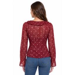 Juniors No Comment Chiffon Dot Princess Seam Ruffle Blouse
