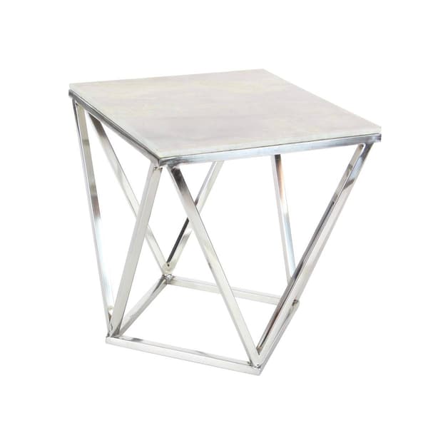 9th & Pike(R) Silver Marble and Stainless Steel Modern Accent Table