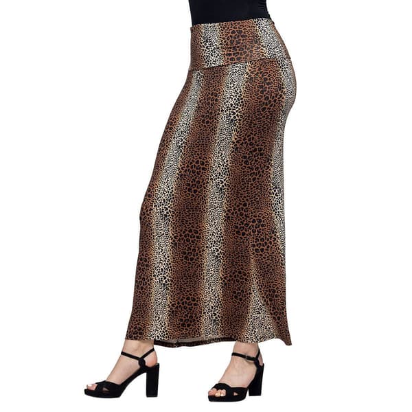 Womens 24/7 Comfort Apparel Leopard Foldover Waist Maxi Skirt