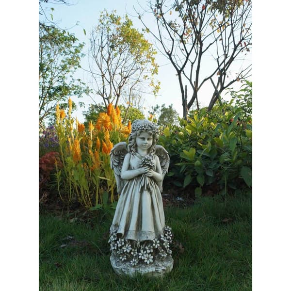 Hi-Line Gift Angel Holding Flowers Garden Statue