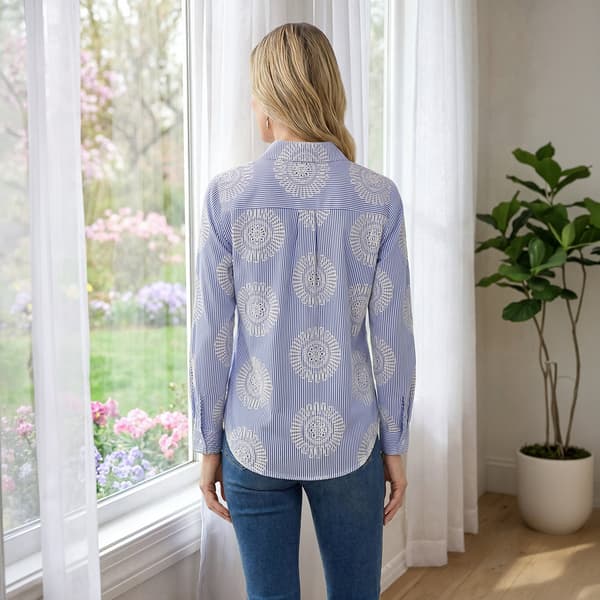Womens Nanette Lepore Rail Road Stripe Embroidered Floral Blouse
