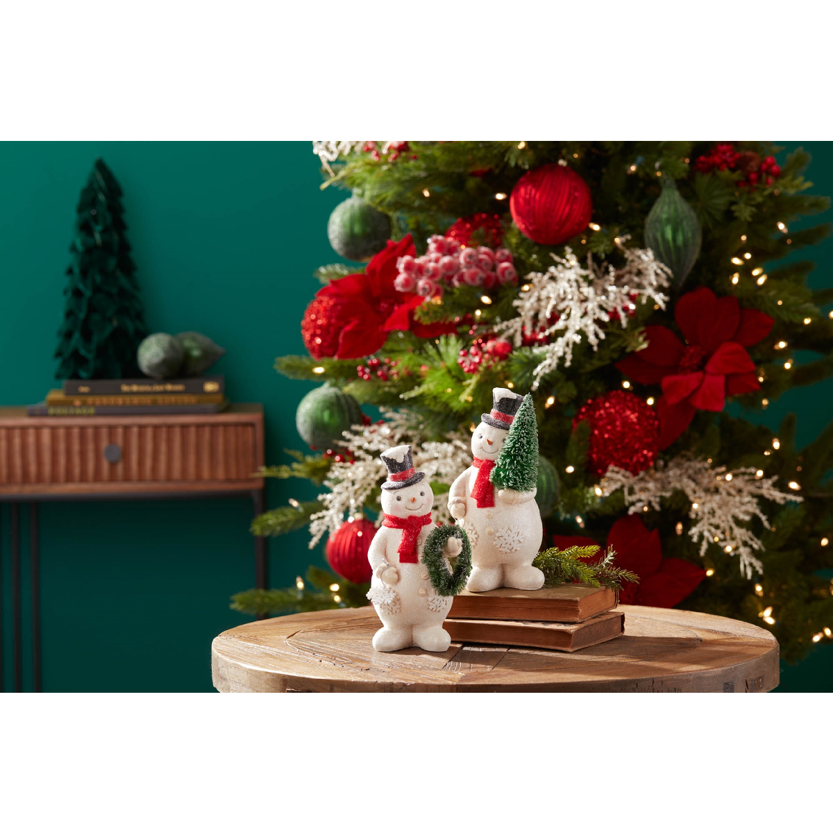Melrose Glittered Snowman Figurine - Set of 2