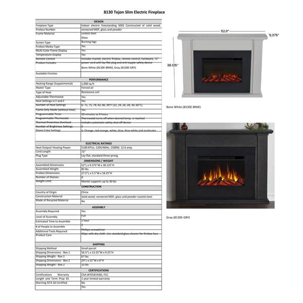 Real Flame Tejon Slim Electric Fireplace