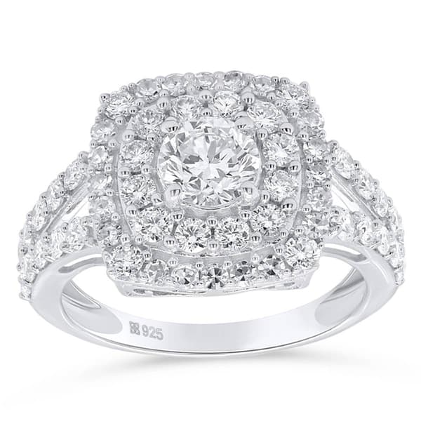 Nova Star(R) Sterling Silver Lab Grown Diamond Halo Cushion Ring