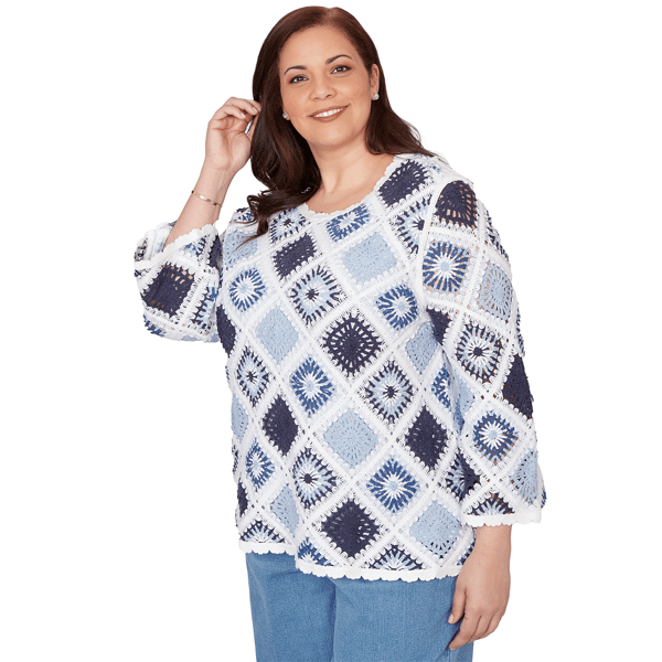 Plus Size Alfred Dunner Austin Long Sleeve Crochet Sweater