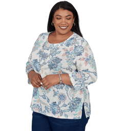 Plus Size Alfred Dunner Ann Arbor 3/4 Sleeve Floral Blouse