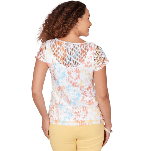 Womens Hearts of Palm Fun in the Sun Cap Sleeve Eyelet Blouse