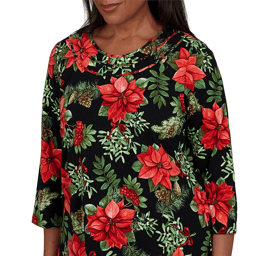 Womens Alfred Dunner Classics 3/4 Sleeve Poinsettia Blouse