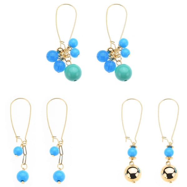 Ashley Cooper(tm) Gold-Tone Blue Beaded Wire Trio Earring Set - image 