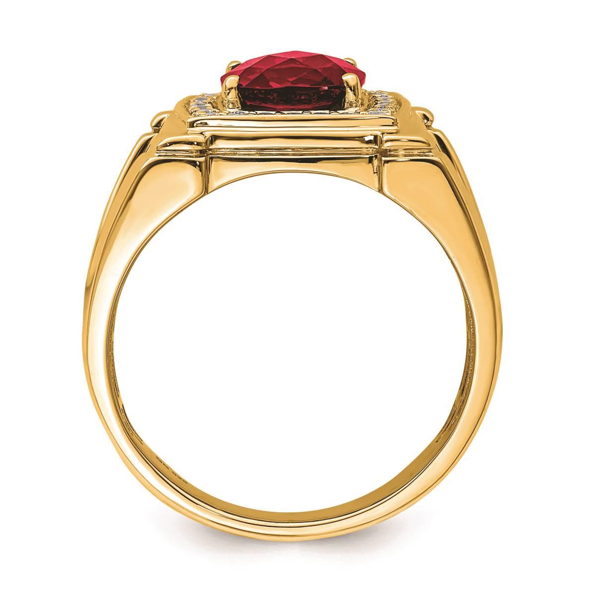 Mens Pure Fire 14kt. Yellow Gold Lab Grown Diamond Ruby Ring