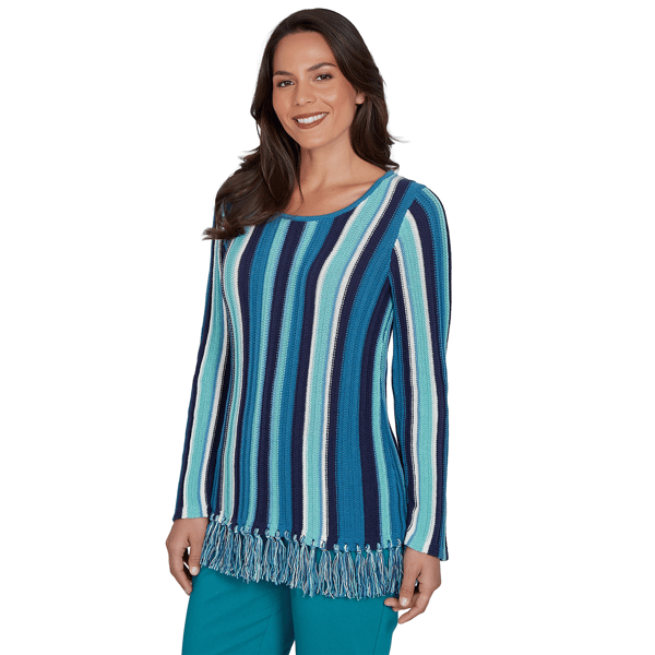 Womens Hearts of Palm Autumn Breeze Long Sleeve Stripe Sweater