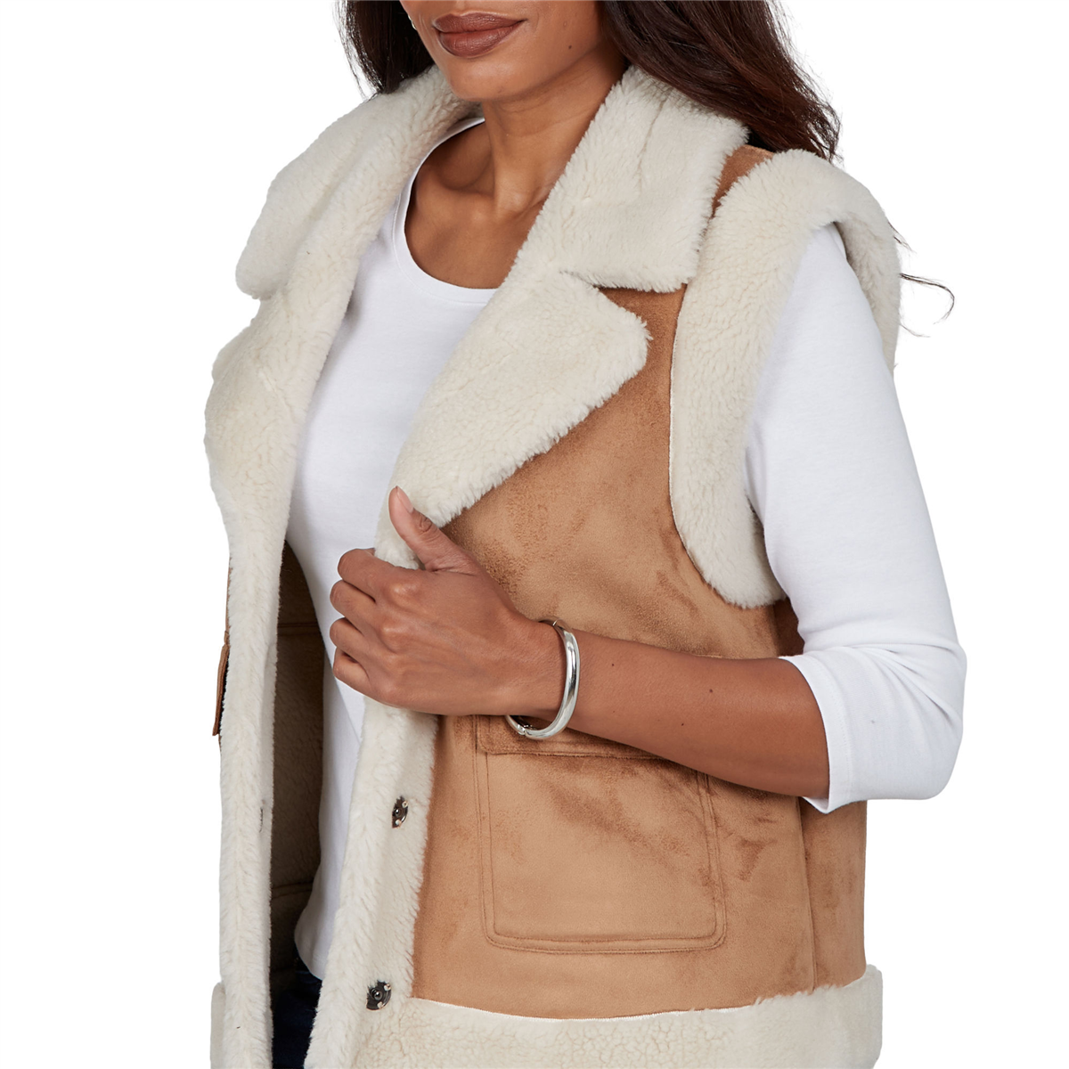 Womens Skye’s the Limit Wild Romance Faux Suede & Sherpa Vest