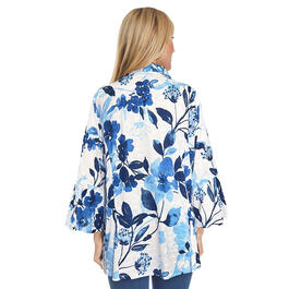 Womens Ali Miles 3/4 Sleeve Floral Button Front Blouse-Blue/Multi