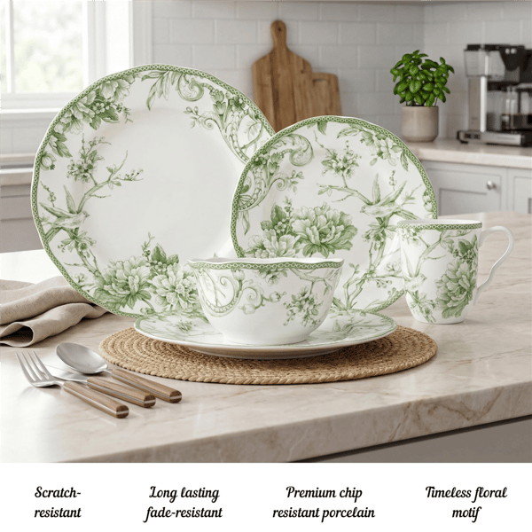 222 Fifth Adelaide Moss 16pc. Porcelain Dinnerware Set Green