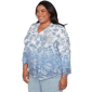 Plus Size Alfred Dunner Out Of The Blue Floral Ombre Henley Tee - image 3