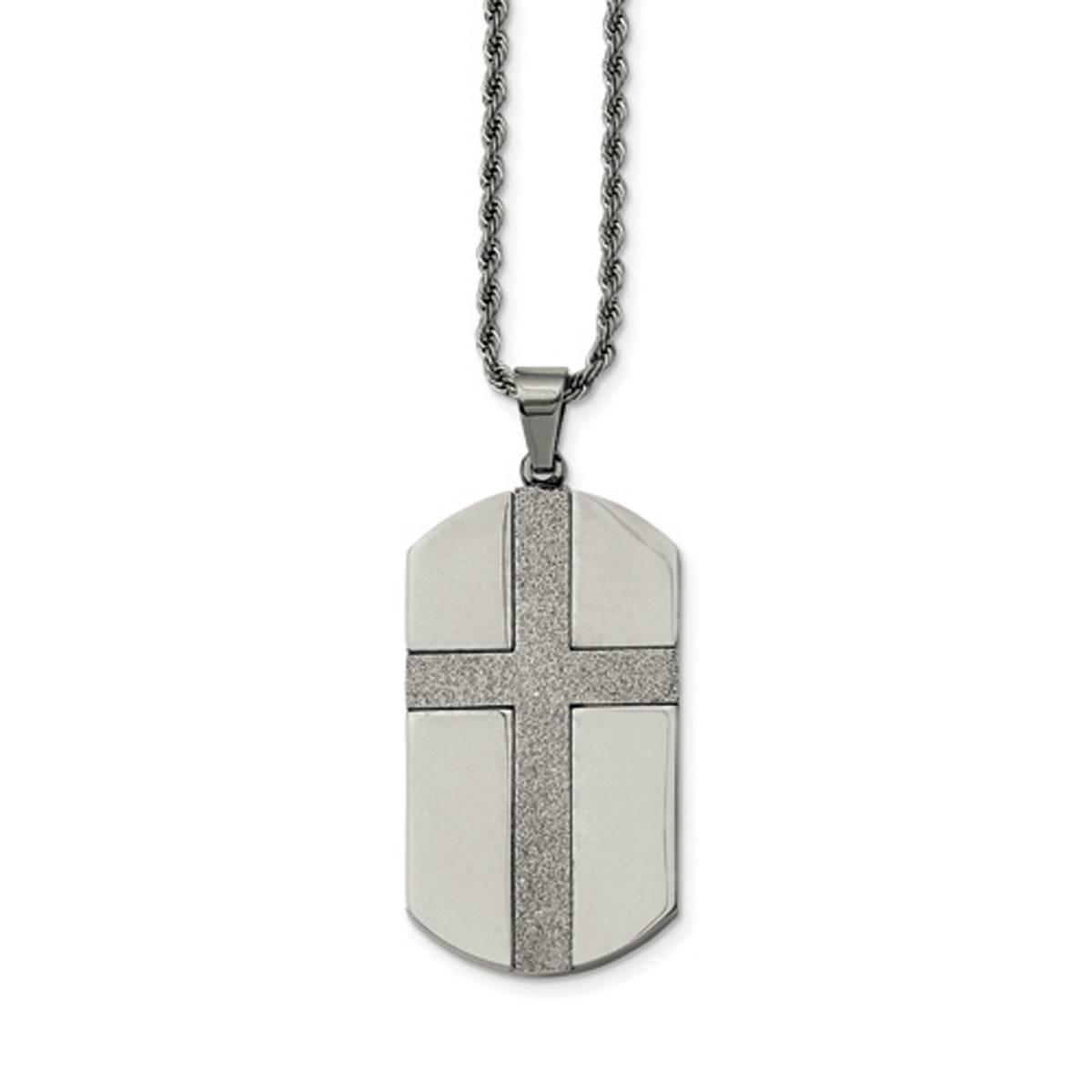 Mens Gentlemens Classics™ Laser Cut Cross Dog Tag Necklace