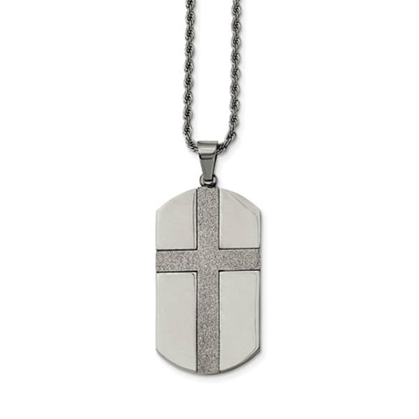 Mens Gentlemens Classics(tm) Laser Cut Cross Dog Tag Necklace - image 