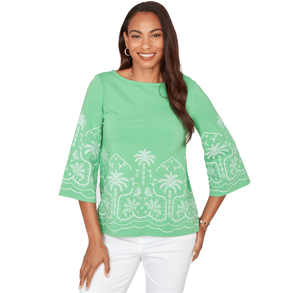 Petites Alfred Dunner Hothouse Florals Palm Tree Embroidered Kni - image 