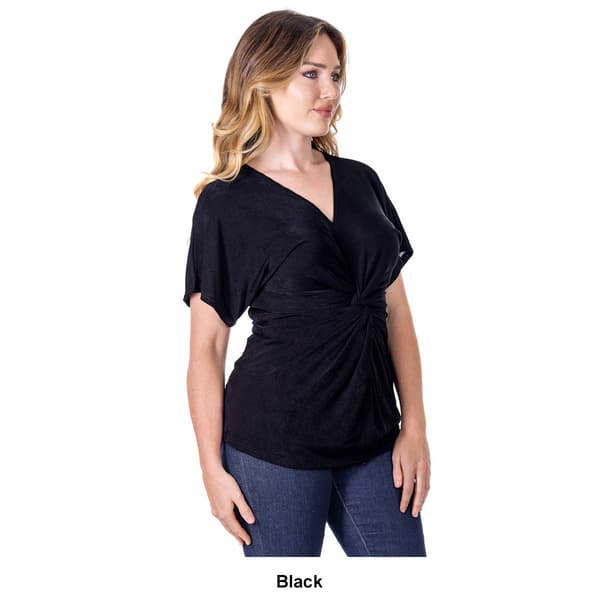 Womens 24/7 Comfort Apparel Knot Front V-Neck Blouse
