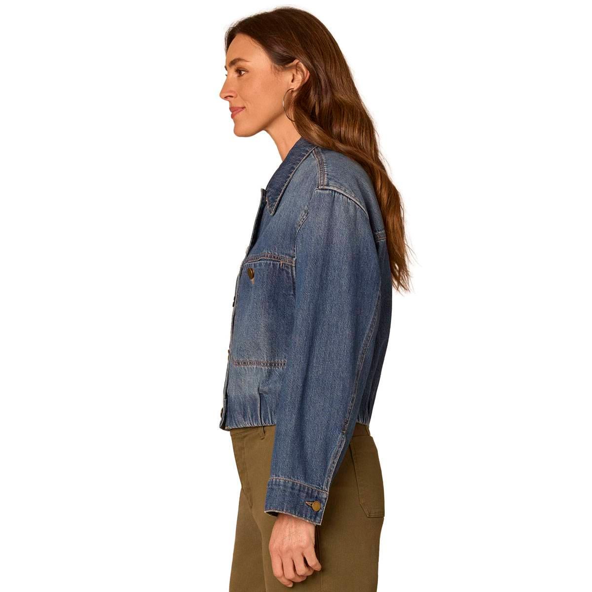 Womens Democracy Long Sleeve Crop Denim Jacket