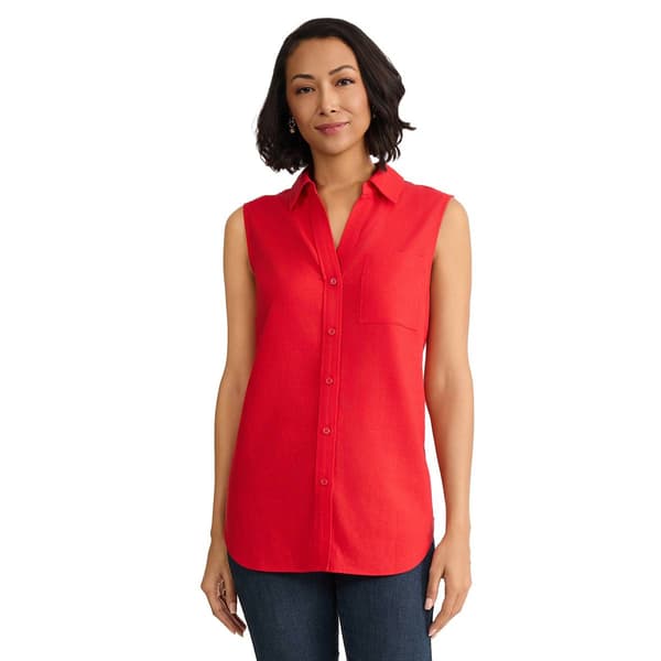 Womens Jones New York Sleeveless One Pocket Button Front Blouse