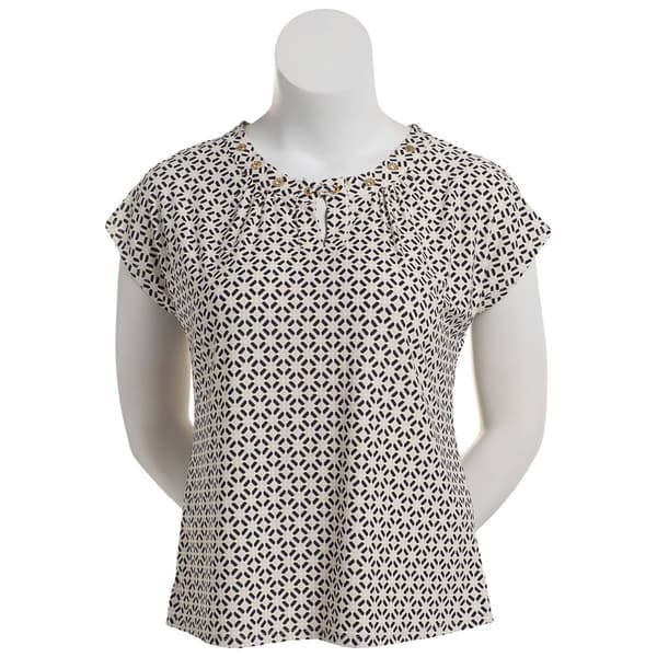 Womens Notations Short Sleeve Keyhole Basic Shell Blouse - image 