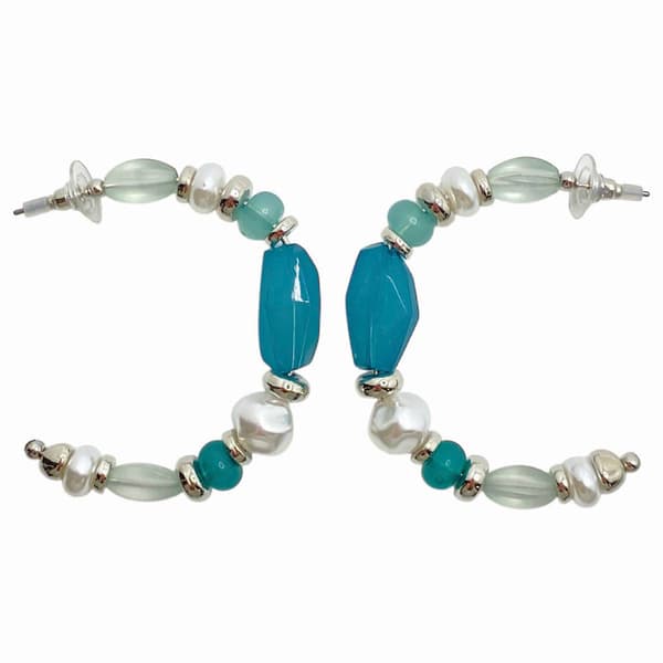 Ashley Cooper&#8482; Silver-Tone & Turquoise Bead C-Hoop Earrings