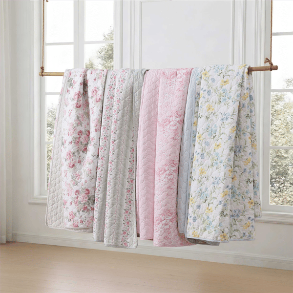 Laura Ashley Rosebud Stripe Reversible Reversible Qulit Set