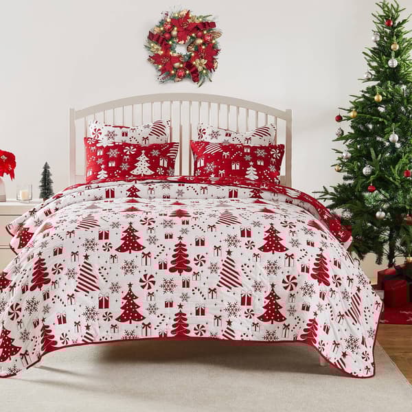 Greenland Home Fashions&#8482; Peppermint Party Reversible Coverlet Set