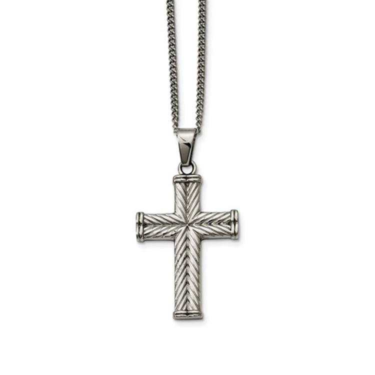 Mens Gentlemens Classics(tm) Textured Steel Fancy Cross Necklace