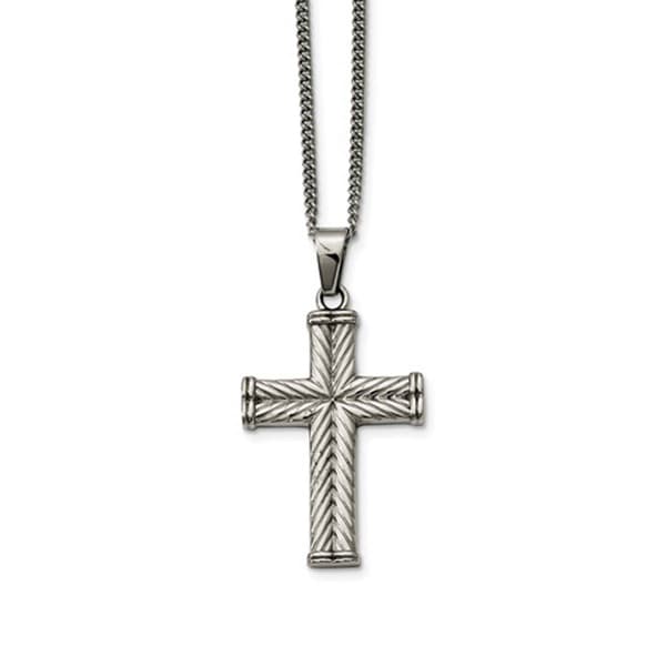 Mens Gentlemens Classics&#40;tm&#41; Textured Steel Fancy Cross Necklace - image 