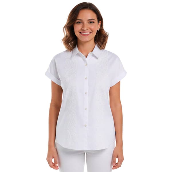 Womens Nautica Dolman Sleeve Embroidered Button Front Blouse - image 