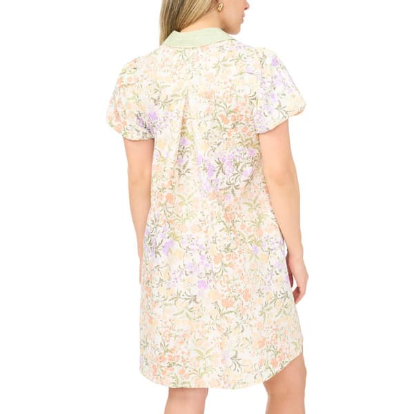 Petite MSK Puff Sleeve Ditsy Floral Cotton Poplin Shift Dress