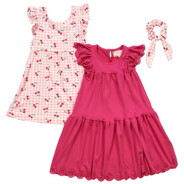 Toddler Girl BTween&#40;R&#41; 2pk. Solid & Cherry Check Yummy Dresses - image 