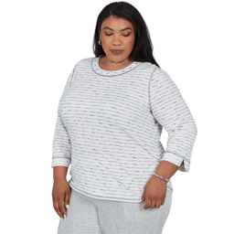 Plus Size Alfred Dunner Weekend Warrior 3/4 Sleeve Stripe Blouse