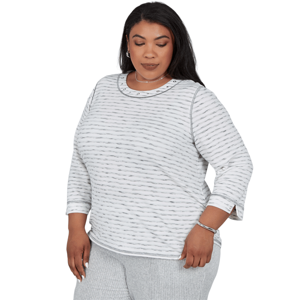 Plus Size Alfred Dunner Weekend Warrior 3/4 Sleeve Stripe Blouse