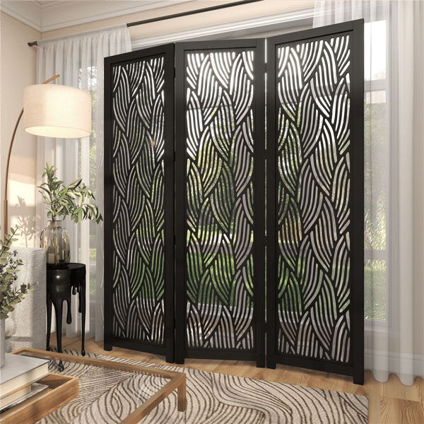 9th & Pike® Modern Black Wooden Room Divider Screen